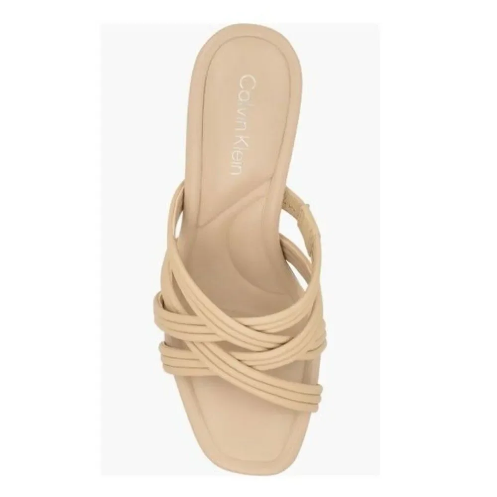 Calvin Klein Terisa Block Heel Slide Sandals in Natural Size 6.5